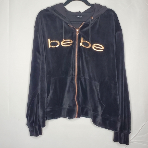 Bebe Velour Hoodie Size 3X Metallic Spell Out Zip Front Soft Black Jacket Y2K - Picture 11 of 11